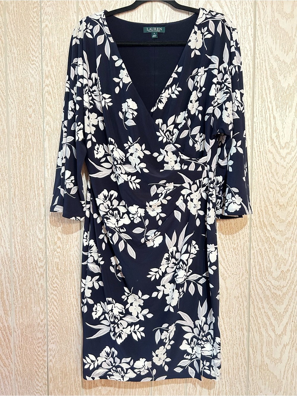 Lauren Ralph Lauren Navy and White Floral Wrap-Style Dress size 12